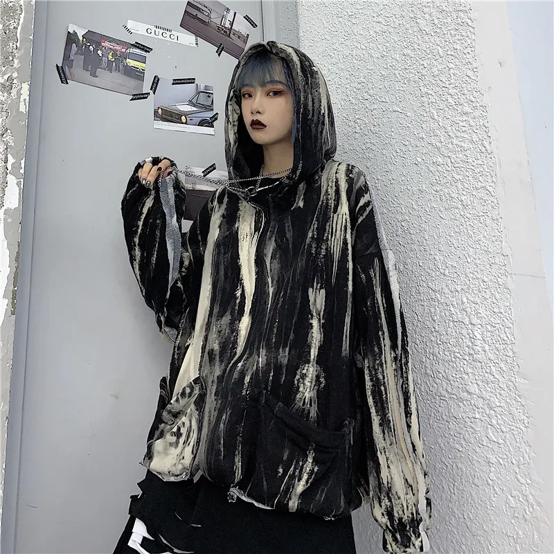 CHIVOY Women Hoodie Y2K Harajuka Sudaderas Grunge Pullover Zip Up Streetwear Bandhnu Sweatshirt Tie Dry Oversized Hoodies Unisex