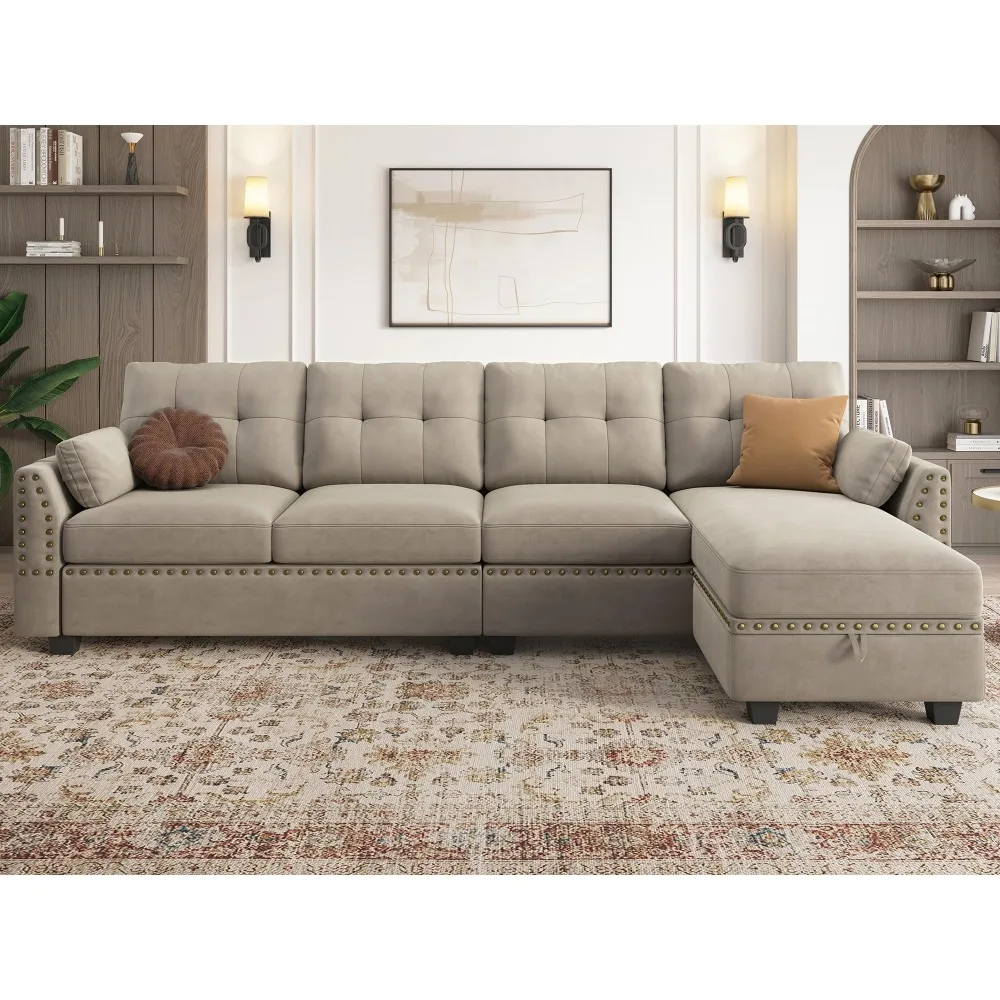 

2024 New Velvet Convertible Sectional Sofa, L Shaped Couch with Storage Ottoman, Reversible Sectional Couch Sofa for Small Space