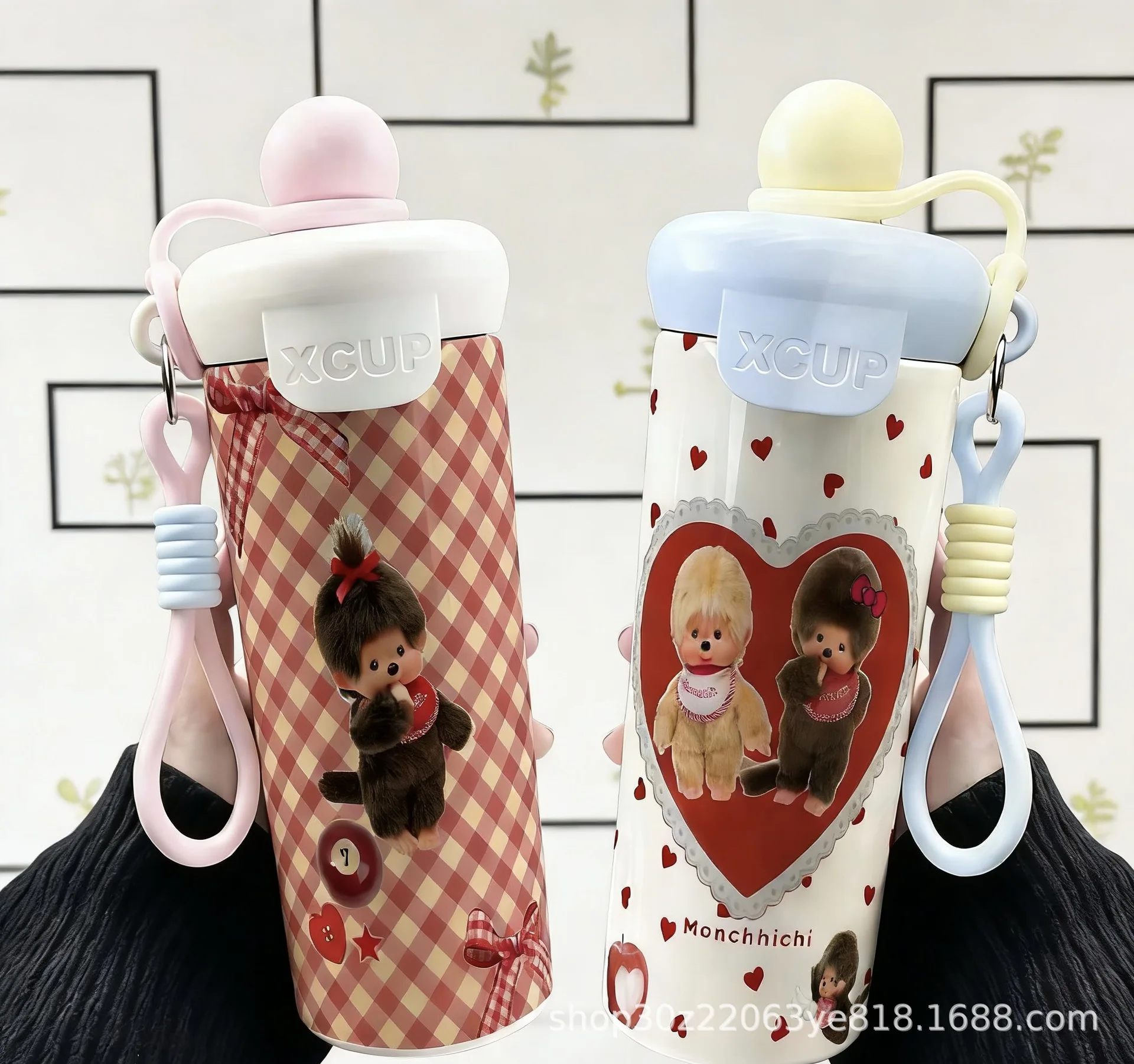 

Cute ‌Monchhichi Kawaii Ins Water Bottle With Straw 600ml Plastic Coffee Juice Tea Cup Portable Drinking Bottle For Girl Woman K