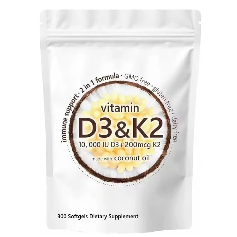 Vitamin D3 K2 Virgin Coconut Oil 300 Capsules 2-in-1 Vitamin D and K Support Calcium Absorption in Bones