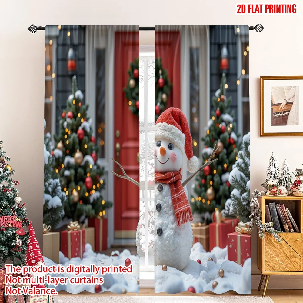 

2pcs 2D flat printing Merry Christmas Popular Drapes Snowman Christmas Festive Holiday 100% Polyester Without Electricity 0