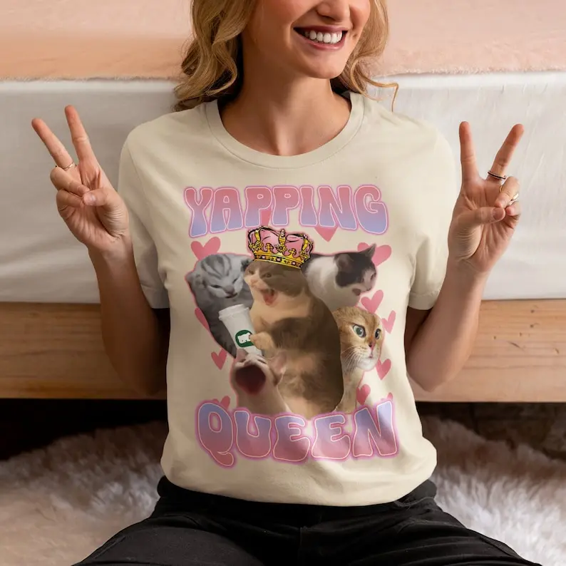 Yapping Queen Funny Cat Meme T-shirt, Gift for Her, ironic Cats Shirt, Goofy-ahh Tshirt, Cute Cats Shirt, Gift Memes