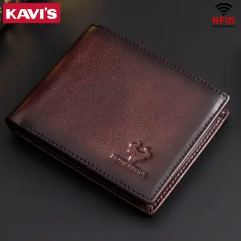 محفظة رجالية مصنوعة يدويًا من الجلد الطبيعي من KAVIS، مزودة بحامل بطاقات RFID ونافذة لعرض الهوية، سعة كبيرة، حقيبة نقود أنيقة للرجال 10 best sales محفظة إيسكر - №6