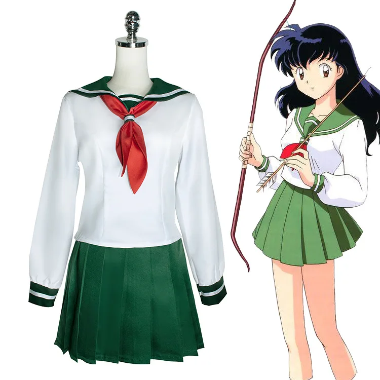 Disfraz de cosplay de Inuyasha, Kagome y Higurashi, uniforme escolar de marinera, falda verde, atuendo para mujer, ideal para fiestas de Halloween.