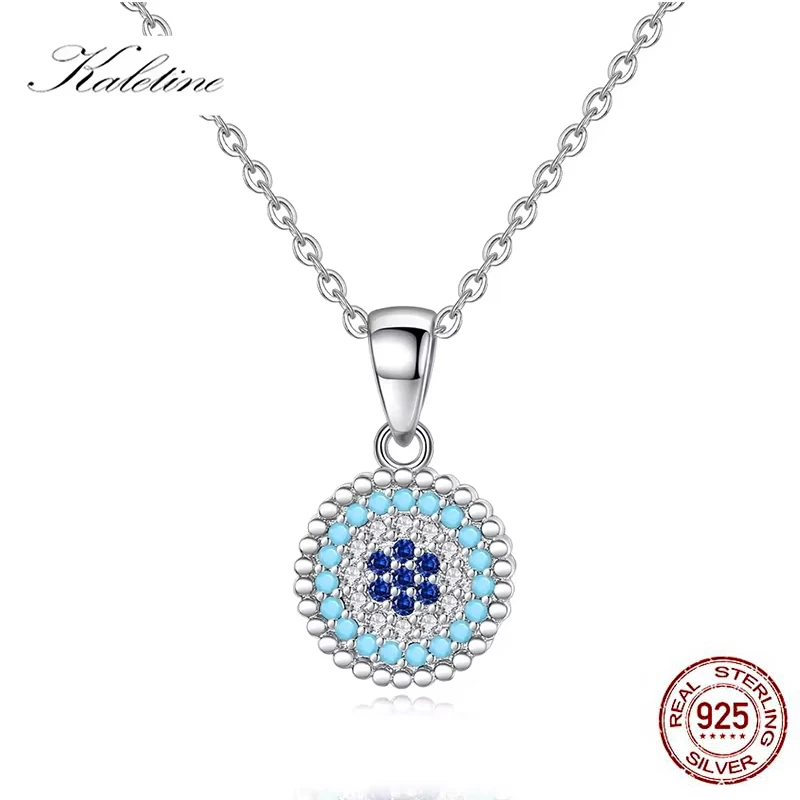 Kaletine Shinee Kpop Blue Stone Evil Eye 925 srebrny naszyjnik kobiety urok okrągły CZ wisiorek akcesoria Exo moda