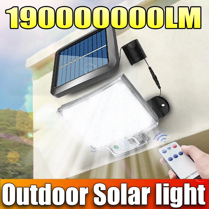

19000000LM Супер яркий солнечный свет, уличный датчик движения, мощный солнечный светодиодный садовый настенный светильник, IP65, водонепроницаемый, 3 режима работы