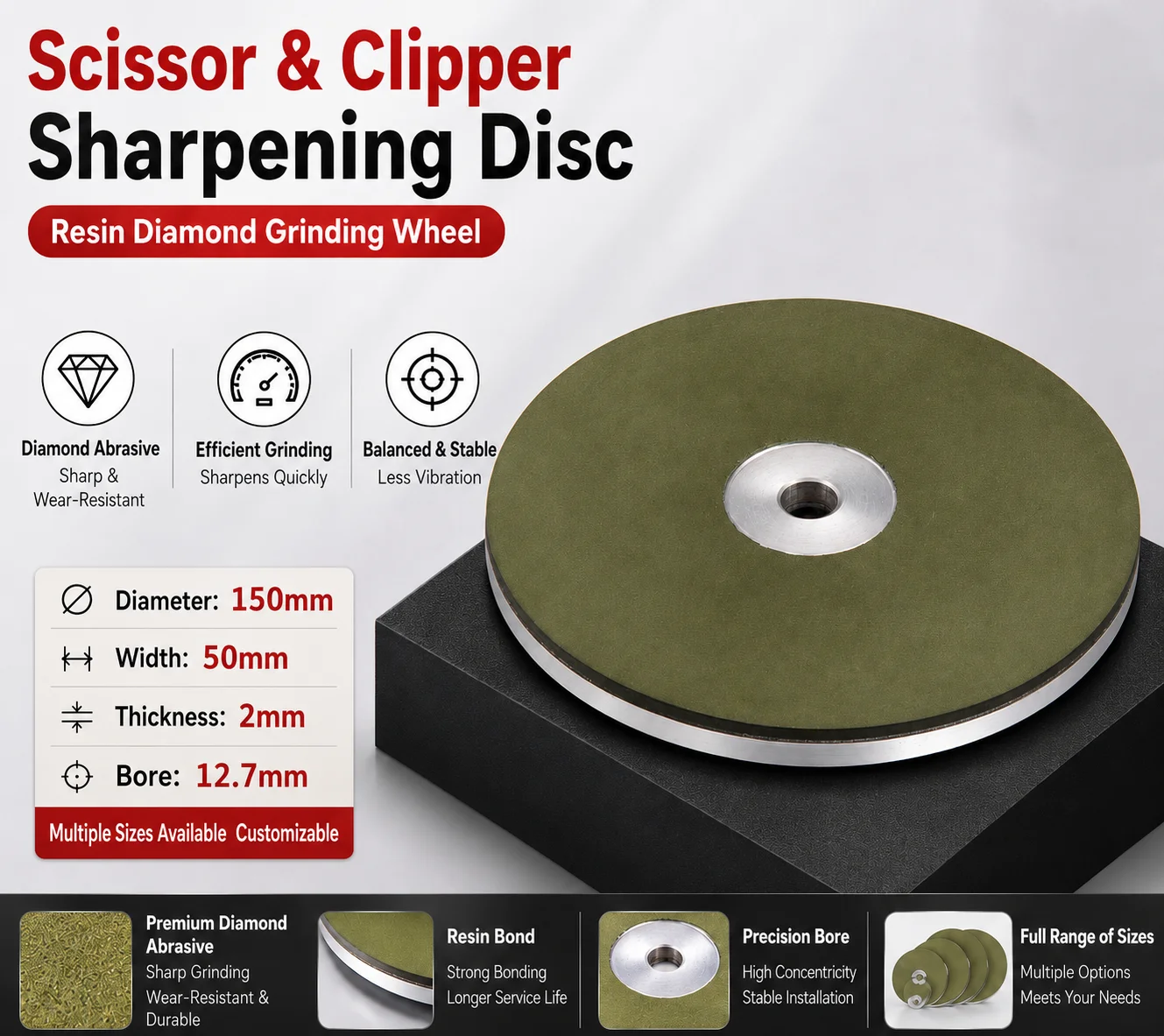 

6 inch x 12.7mm Resin Diamond Grinding Disc Polishing Disc Hairdressing Scissors Crystal Jade Gemstone Customizable