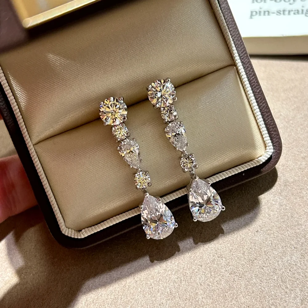 COSYA 100% S925 Silver 13.6cttw High Carbon Diamond Earrings For Women Pear Cut Drop Pendant Luxury Fine Sparkling Jewelry Gifts