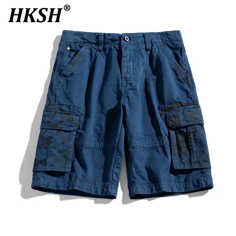 HKSH Spring Summer New Men's Tide Dark Capris Loose Cotton Casual Knee Length Pants Print Streetwear Chic Shorts Vintage HK1742