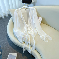 150Kg Plus Size Women's Bust 148 Summer Loose Ruffled Shawl Long Sleeved Cardigan Top Black White 5XL 6XL 7XL 8XL 9XL