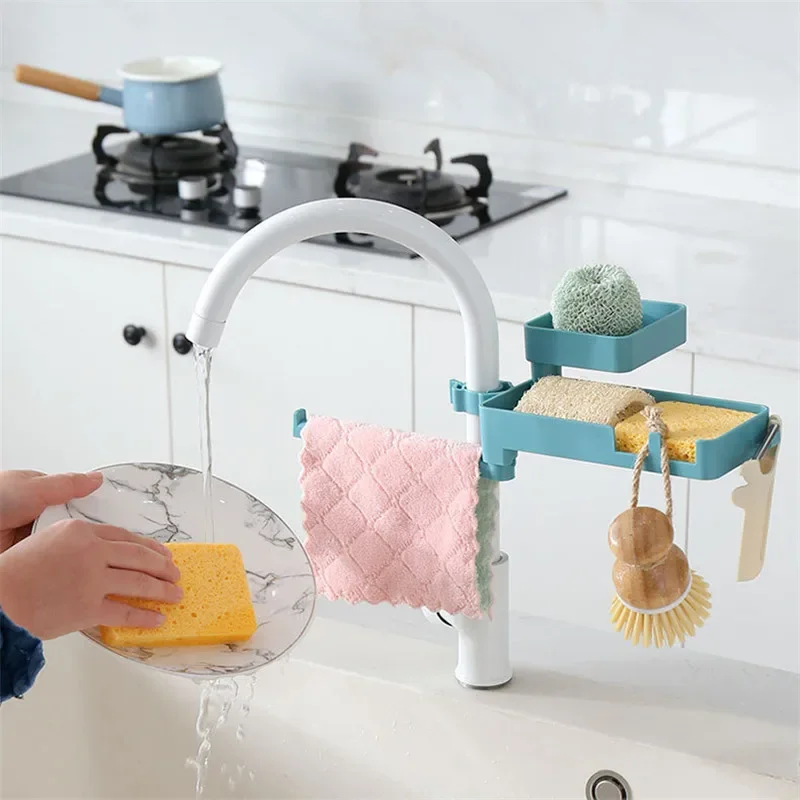 

Kitchen Double-Layer Plastic Faucet Storage Rack Rotating Rack Drain Storage Box Sink Hanger Dishwasher Kitchen Storage Supplies