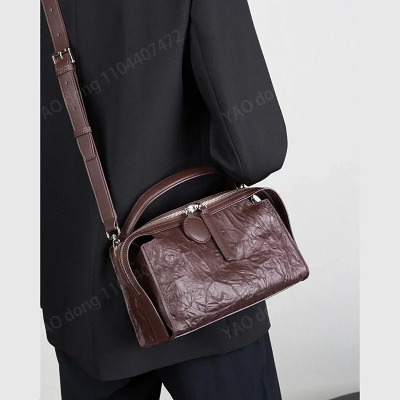 Yao Dong Burminsa Cowhideหมอนหนังแท้ขนาดเล็กไหล่Crossbodyกระเป๋าสําหรับผู้หญิง2024 Trend DesignerบอสตันToteสุภาพสตรี