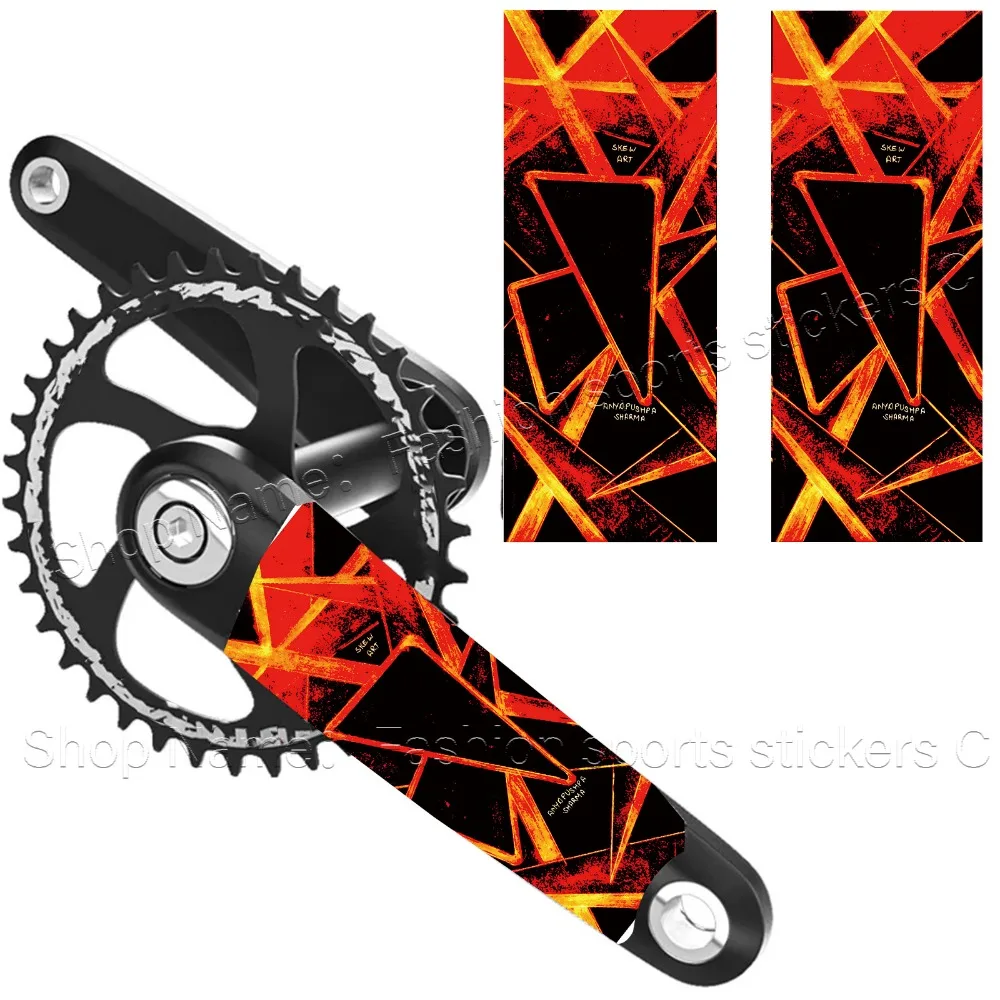 1Pair 2D Flat Retro Red Orange Geometric Crank Arm Waterproof Anti-Scratch Vinyl Stickers For MTB Road Bike Crankset Decor - view 3