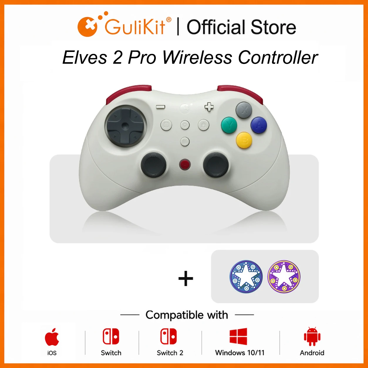 GuliKit Elves 2 Pro Wireless Gaming Controller for Switch 2,Windows,iOS & Android, Hall Joysticks,1000Hz Polling Rate Gamepad