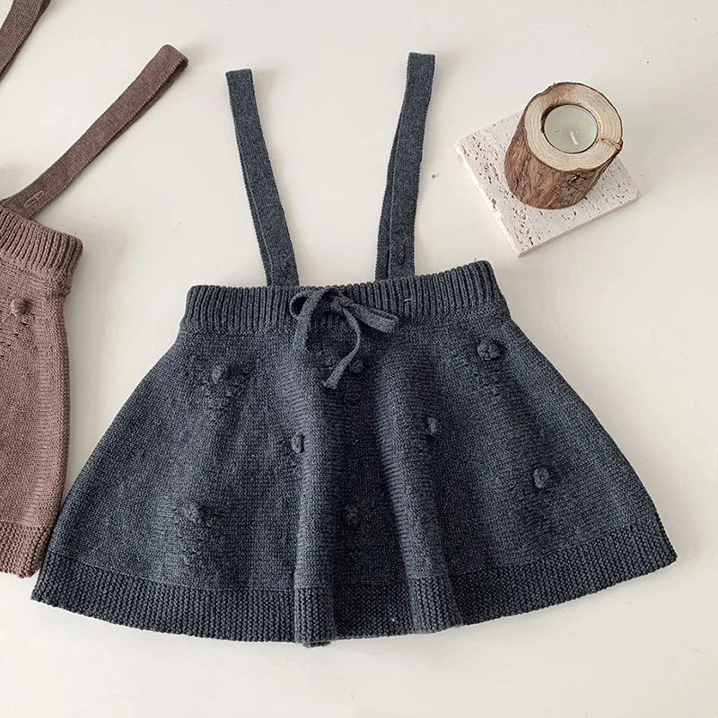 Cute Baby Kids Girls Cotton Skirt Autumn Winter Baby Kids Girls Straps Solid Color Skirt Children\'s Clothes Dress