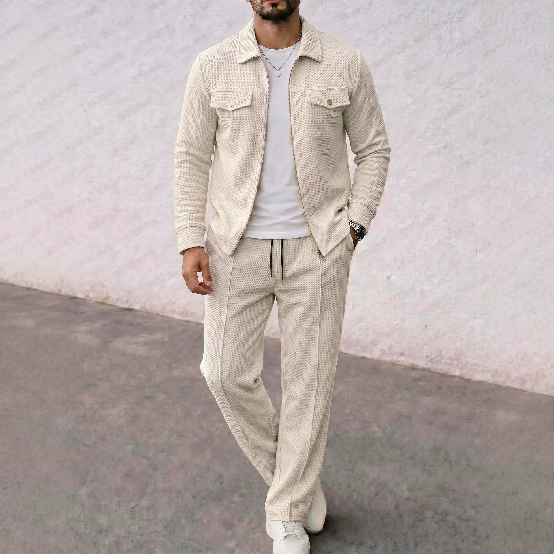 Men'S Fashion Zipper Jacket - 2026 Autumn Men's Sets Solid Color