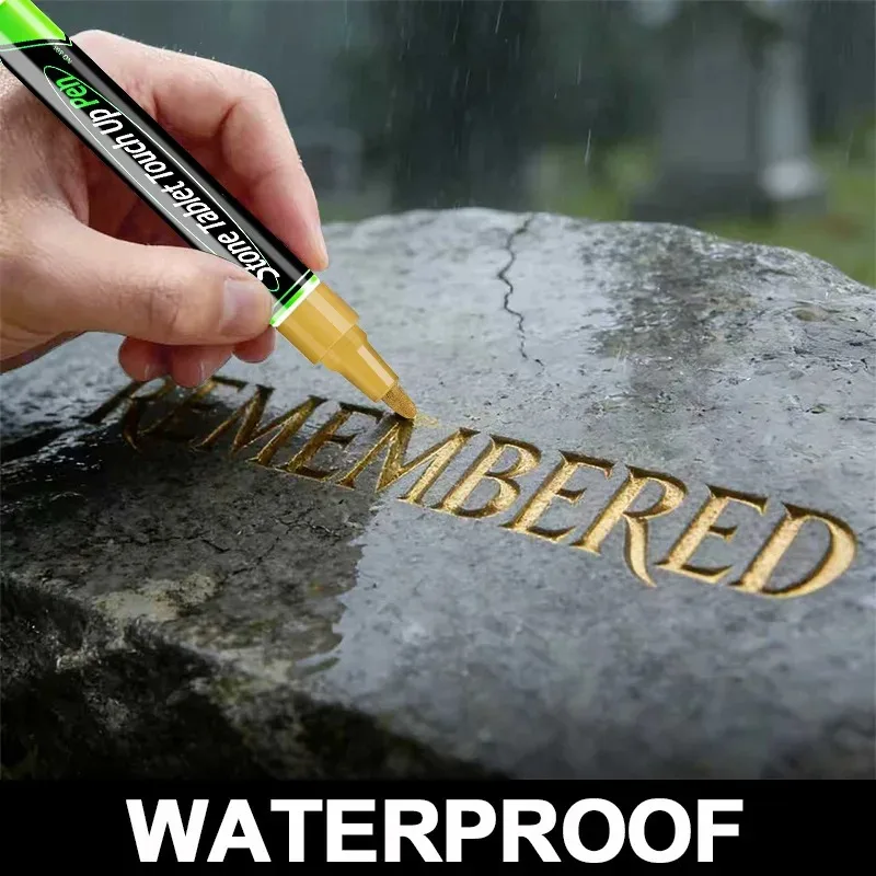Fade-Resistant Waterproof Tombstone Marker Pen Durable Touch-Up Paint Pen for Stone Memorial Restoration