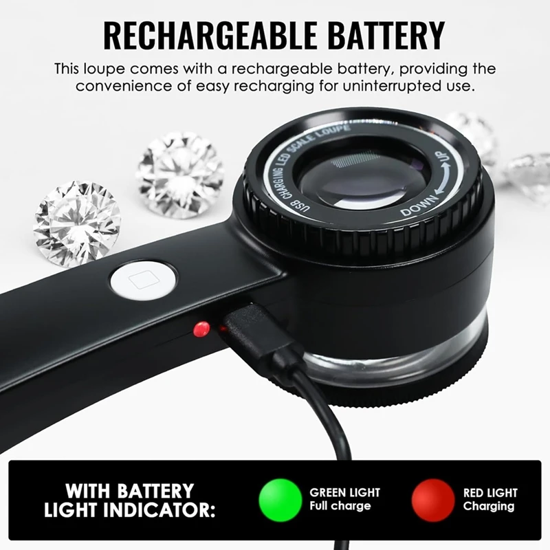 

Увеличительная ювелирная лупа со шкалой, 10-кратная перезаряжаемая ювелирная лупа с УФ-светом и светодиодной оптической линзой, увеличительное стекло-A63M