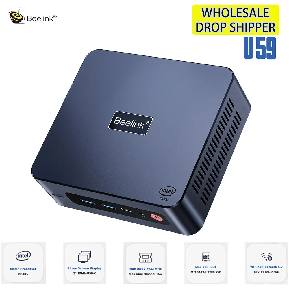 

Beelink U59 Pro Gaming Mini Pc Intel Jasper Lake Processor N5105 DDR4 8G 16G SSD 500G Wifi6 BT5.2 Desktop Computer Office