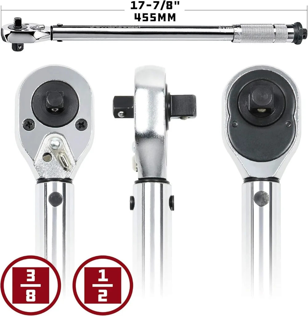 Dual Drive Torque Wrench, 3/8 & 1/2 Inch, 10-150 ft-lbs Range, Micrometer Scale for Precision