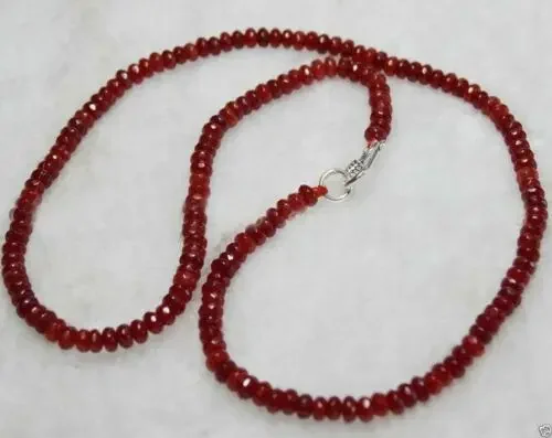 2x4mm Brazil Red Ruby Faceted Roundel Gems Beads Necklace Silver Clasp