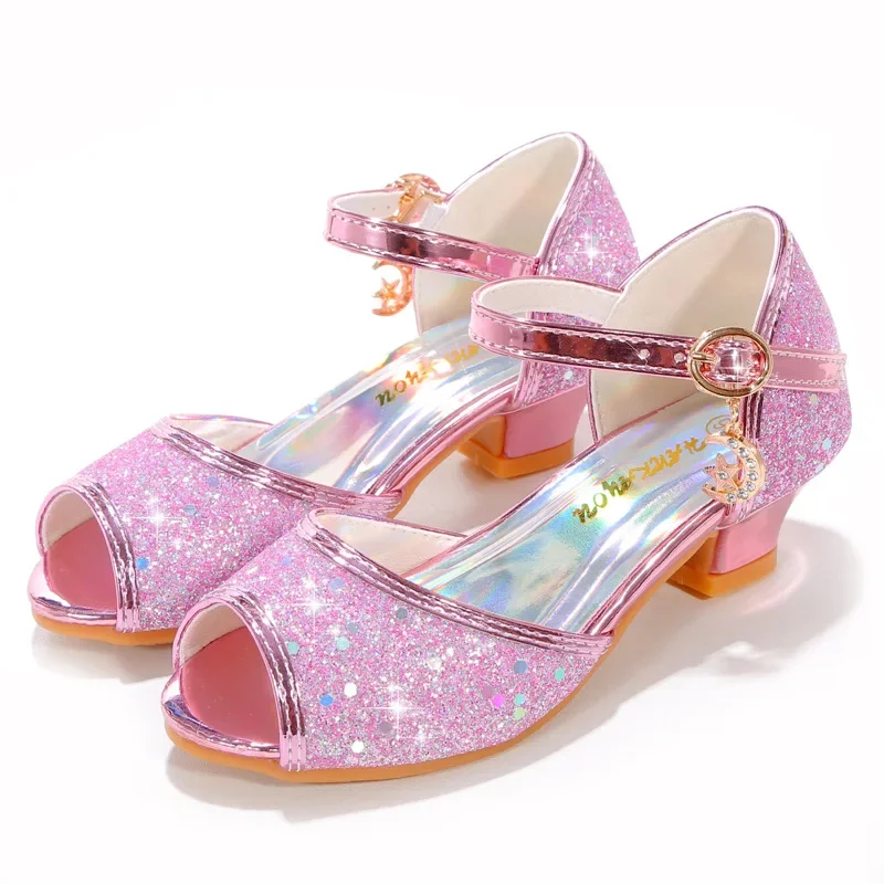 Chaussures à talons hauts en cuir cristal pour enfants, sandales pour filles, mode princesse pour enfants, robe de soirée élégante, marque de créateur