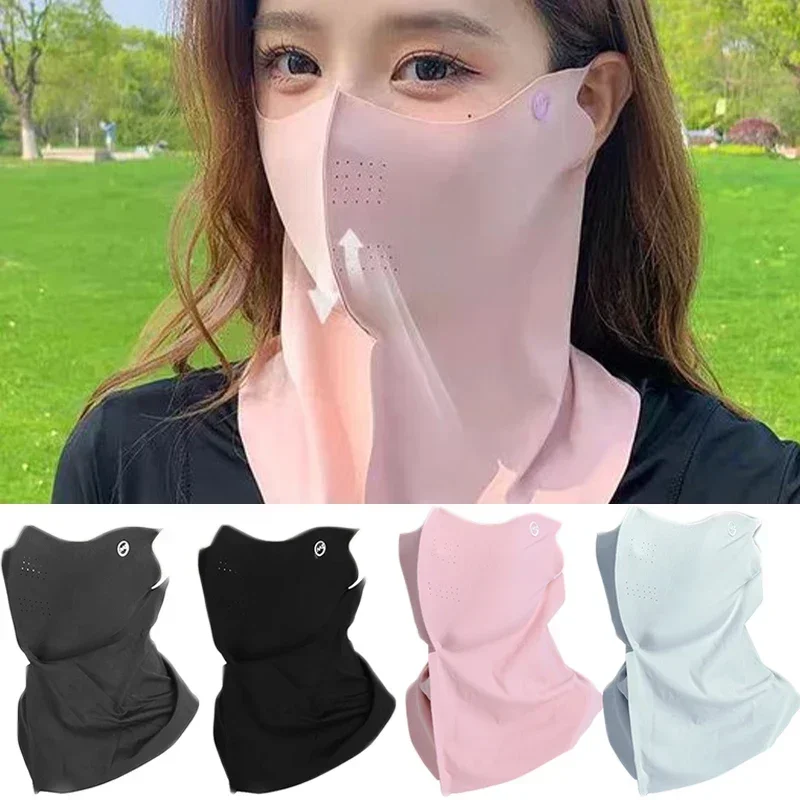 Lenço de Pescoço Feminino de Verão com Proteção UV, Máscara Facial de Seda Gelada, Cobertura para Atividades ao Ar Livre, Ciclismo, Proteção Solar e Antipoeira