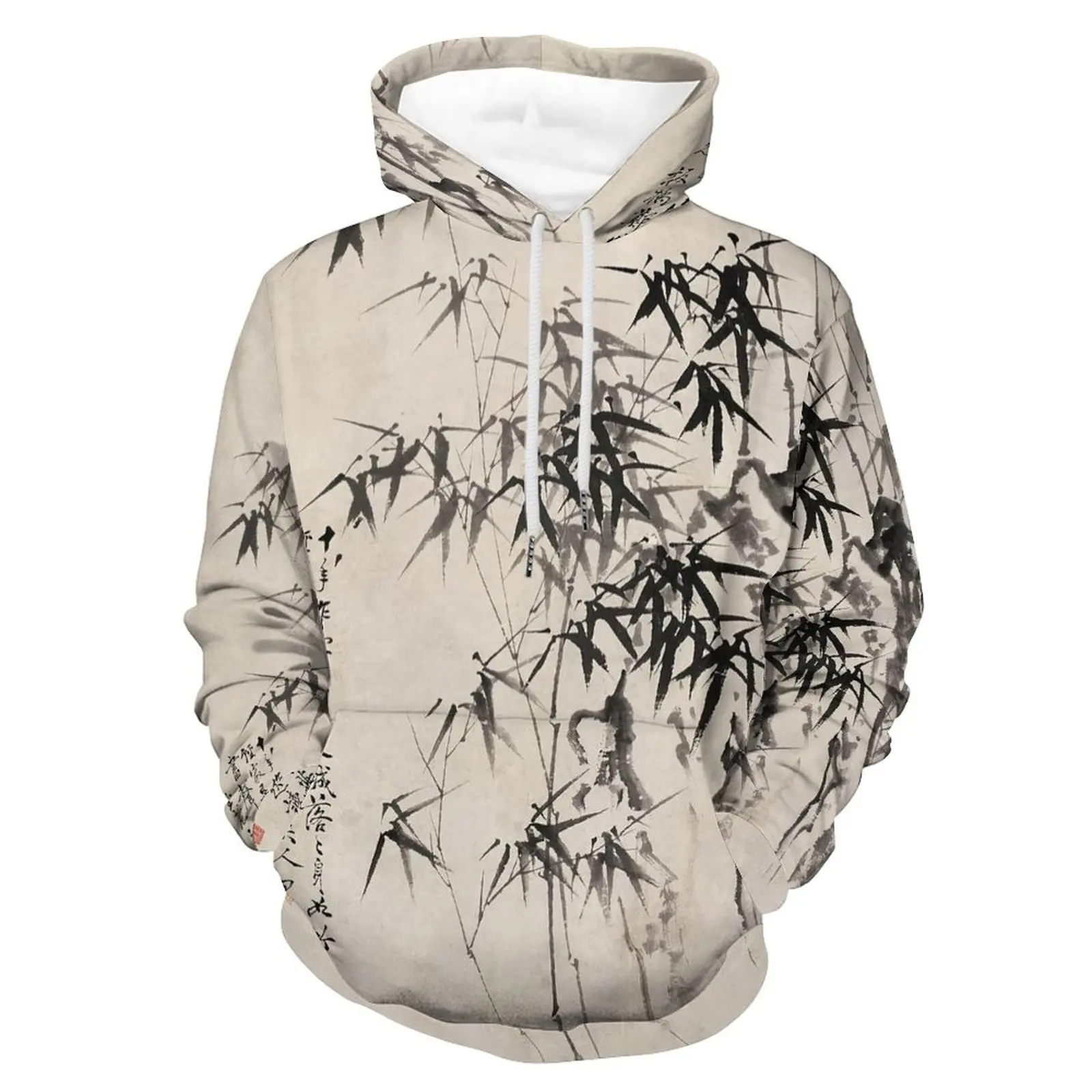 Elegance Bamboo Leaf 3D Printing Sweatshirt Autumn New Long Sleeve Casual Sweatshirt Oversized Crewneck Pullover Menswear Hoodie