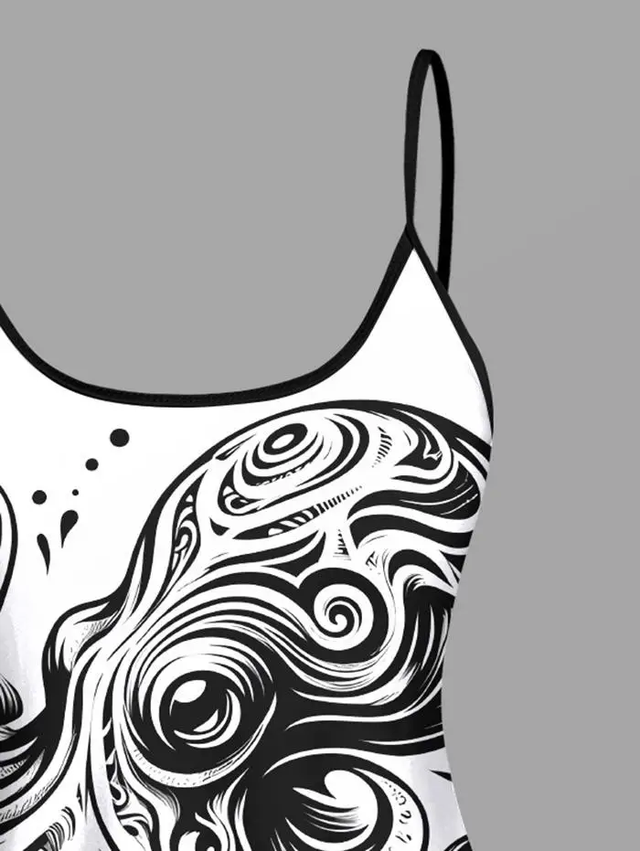 Rosegal Traje de baño de talla grande para mujer Moda Pulpo Estampado de dos tonos Hawaii Correa ajustable para el hombro Tankini Top