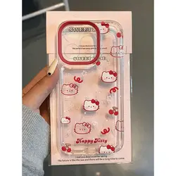 Cute pink cherry Hello Kitty Clear Space Phone Case For Samsung S10 S20 S21 S22 S23 S24 Fe Plus A35 A20 Note10 20 4G 5G Cover