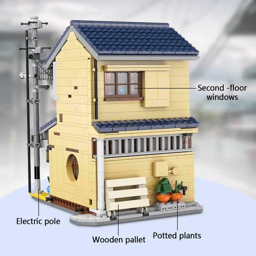 Kit de construcción de casa de té de estilo japonés, juego de ladrillos modulares de 1200 piezas con luces, regalo ideal para todas las edades