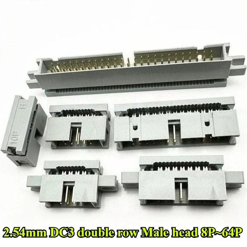 

2.54mm IDC Type Box Header Male Headers DC3 8P/10P/14P/16P/20P/26P/30P/34/40/50/60/64P Pin Connector for 1.27mm Pitch Flat Cable
