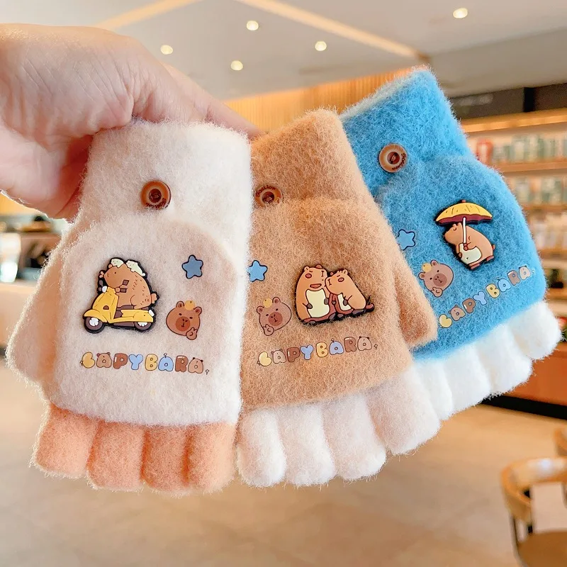 

Детские перчатки, зимние милые мультяшные капибары для мальчиков, чехол на палец для девочек, студентов, теплый чехол на палец