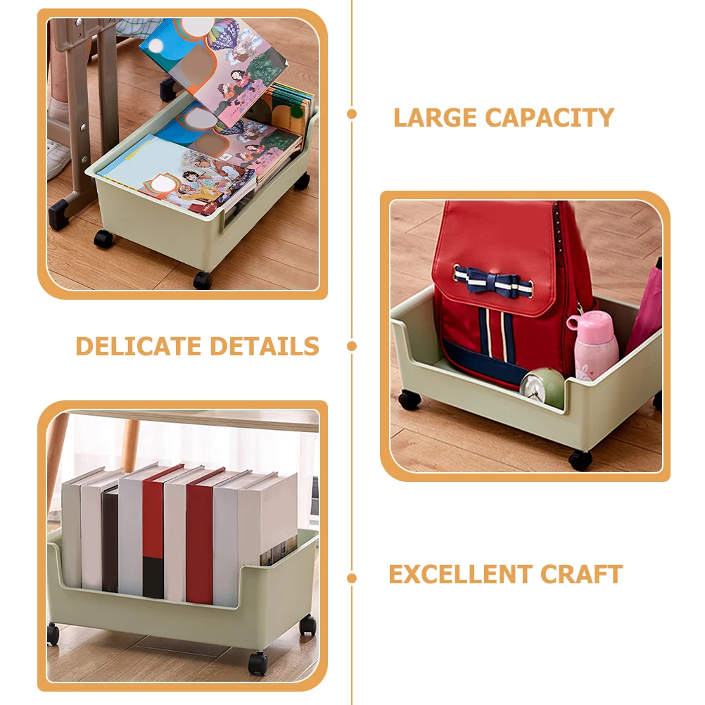 

1PCS Rolling Storage Box with Wheels Light Green Small Size Plastic Container Kids Study Room Book Organizer Dormitory