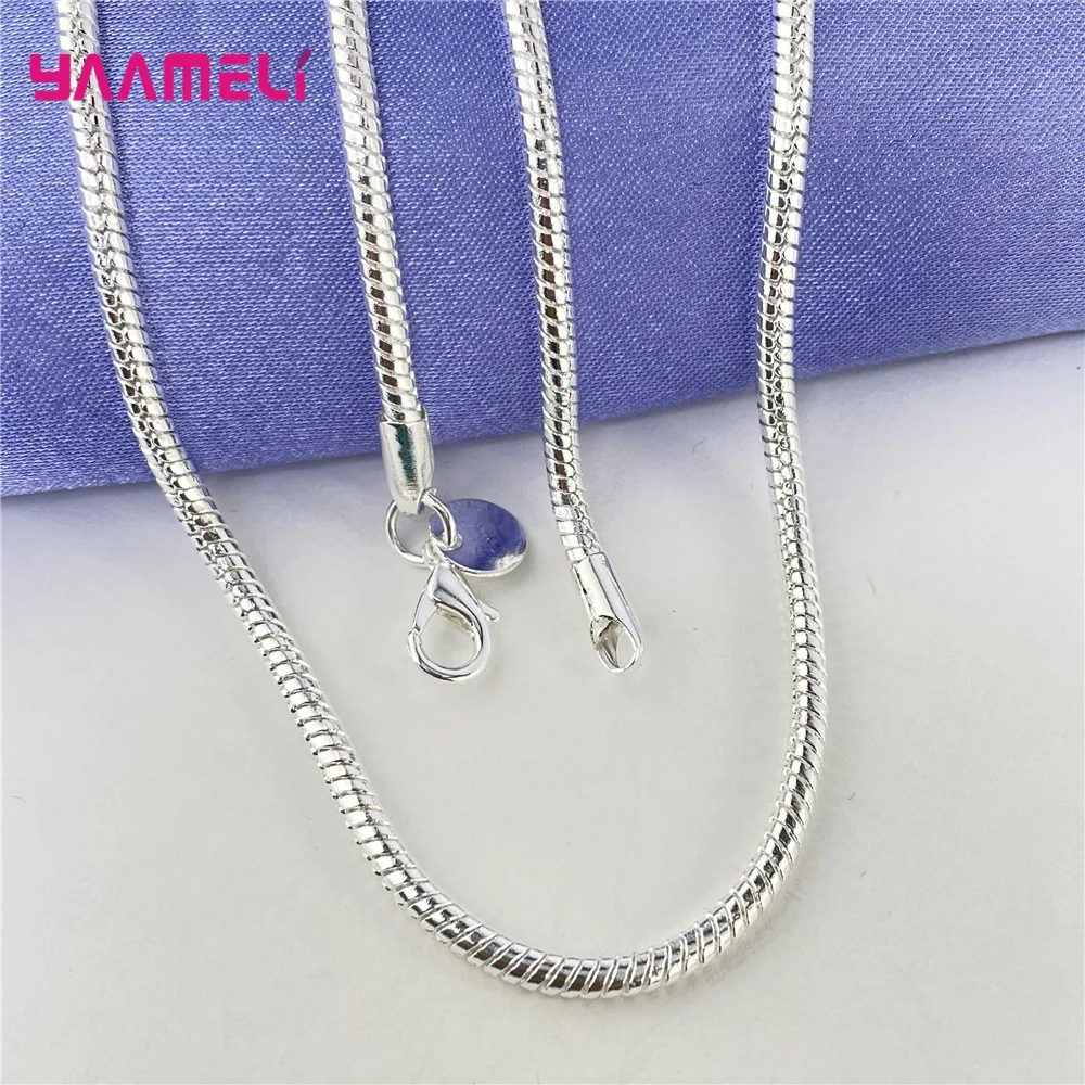 Big Promotion 100% Authentic 925 Sterling Silver Color Chain Necklace with Lobster Clasps Men Women Pendant 1.2/3/4mm 16-30 Inch