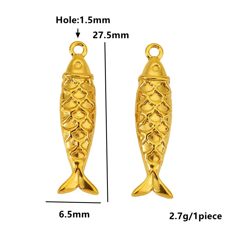 5pcs Stainless Steel Gold Plated Vintage Fish Charm for Jewelry Making DIY Necklace Bracelet Stripe  Fishbone Pendant Accessorie image 4