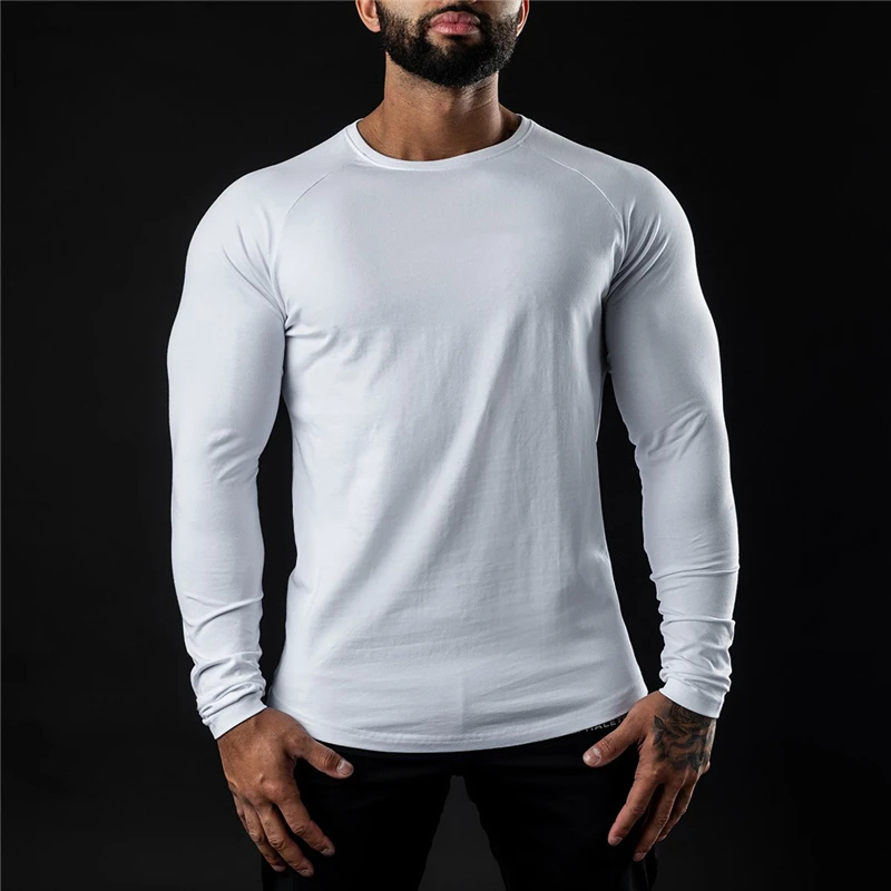 Autumn Fashion Cotton Long Sleeve T-shirt Mens Gym T Shirts Male Bodybuilding Tee Shirts Casual Tops for Men Sportswear