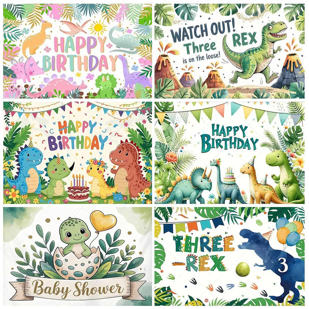

Cartoon Dinosaur Kid Birthday Party Decoration Jungle Animal Background Banner Jurassic World Woodland Backdrop For Baby Shower