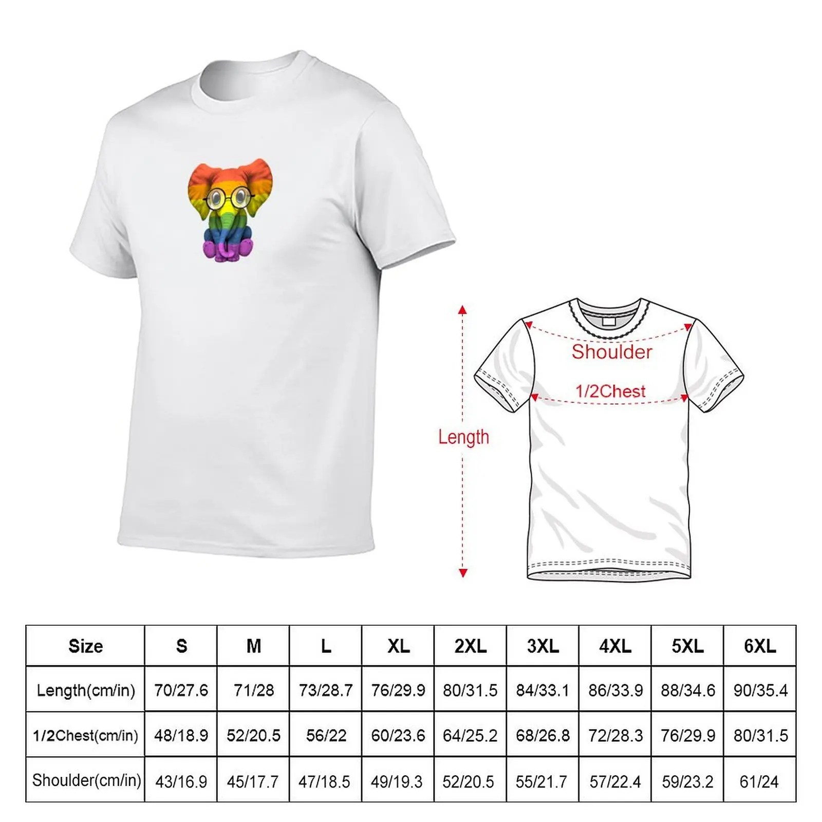 Baby Elephant with Glasses and Gay Pride Rainbow Flag T-Shirt cute tops anime stuff mens t shirt graphic