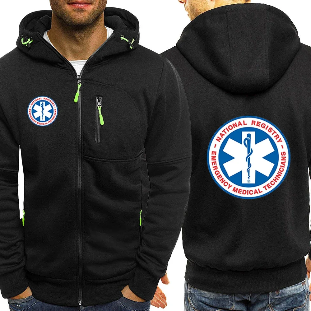 

2024 Spring Autumn Mens EMT Emergency Ambulance Logo Print Long Sleeve Cardigan Comfortable Popular Zipper Cotton Hooded Hoodies