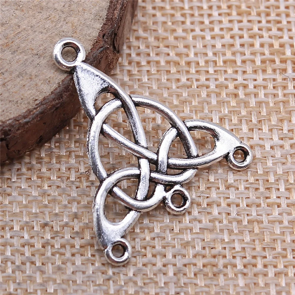 WYSIWYG 10pcs 28x25mm Vintage Jewelry Making Antique Bronze Color Earring Connector Charms Porous Triquetra Earring Connector
