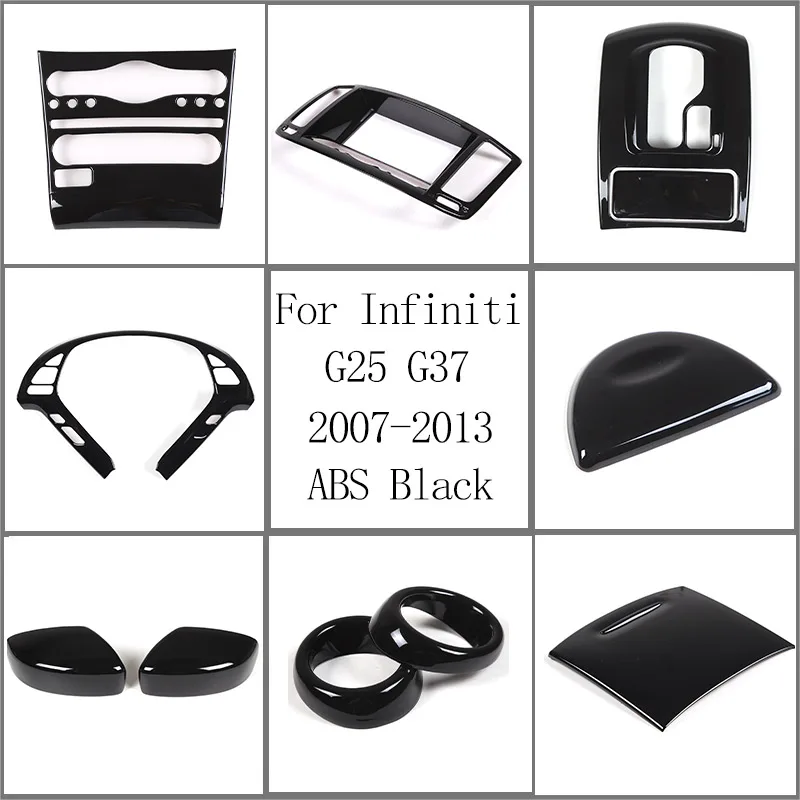 ABS Black For Infiniti G25 G37 2007-2013 Car Center Control Gear Shift Panel Steering Wheel Trim Sticker Car Accessories