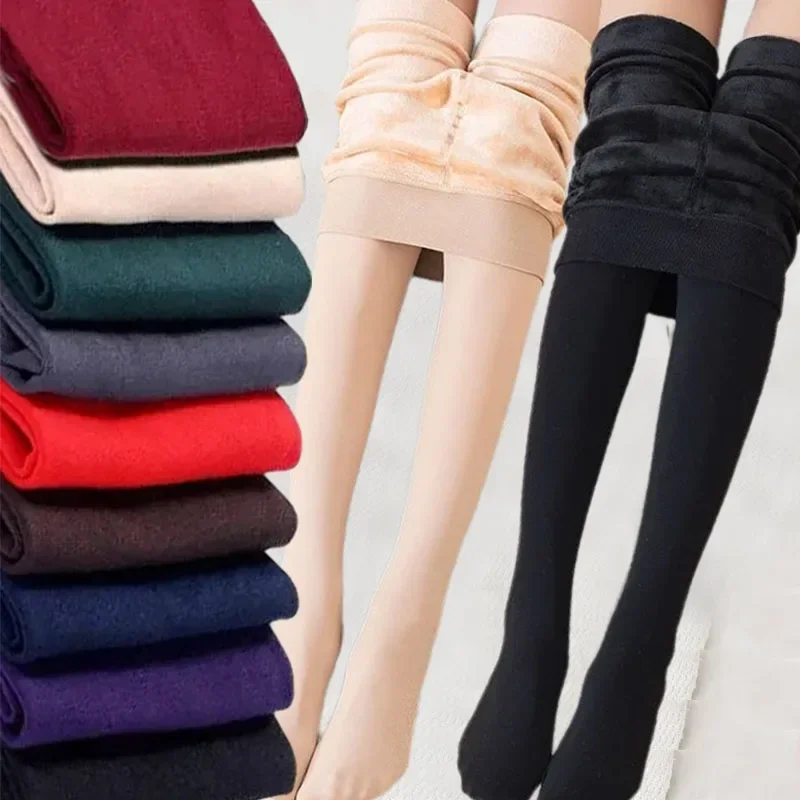 Women Winter Thicken Leggings Warm High Waist Solid Color Velvet for Female Thickened Velvet Pantyhose Stretchy Black Tights