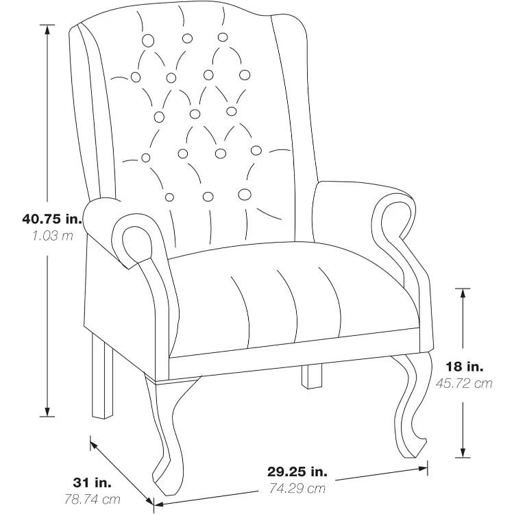 TEX Traditional Queen Anne Style Chair with Thick Padded Seat and Lumbar Support Back with Royal Cherry Finish Wood Legs