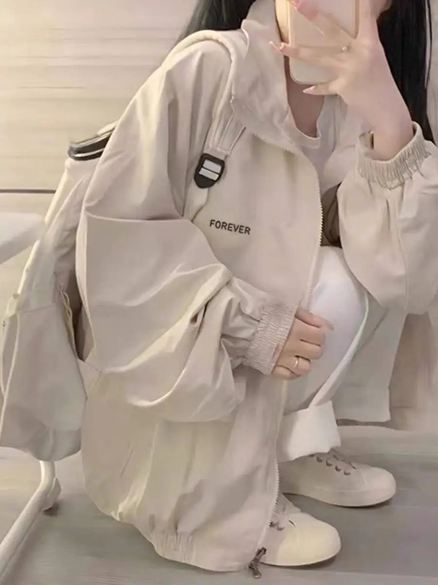 

2025 Autumn Spring New Women's Jacket Korean Style Loose BF Retro Trench Coat, Student Utility Thin Jacket Ins Trendy Style