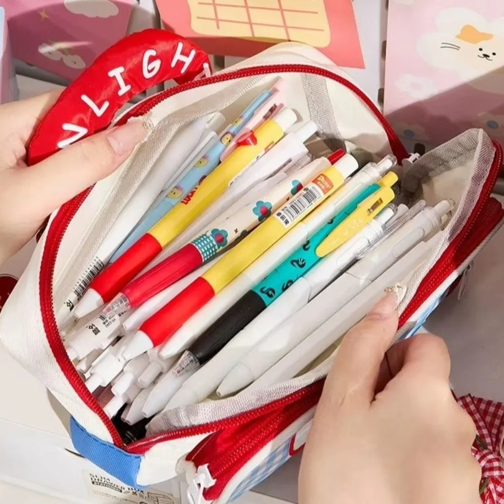 Fashion Large Capacity Pencil Pouch House Design Portable Pencil Case Color-Blocked Handle Pen Bag Student