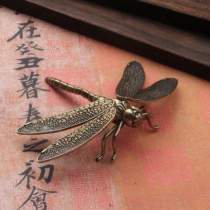 Retro reines Kupfer Mini Schnecke Tiger Libelle Frosch Schildkröte Pferd kleine Ornament Schreibtisch Dekoration antike Messing Miniatur Figur
