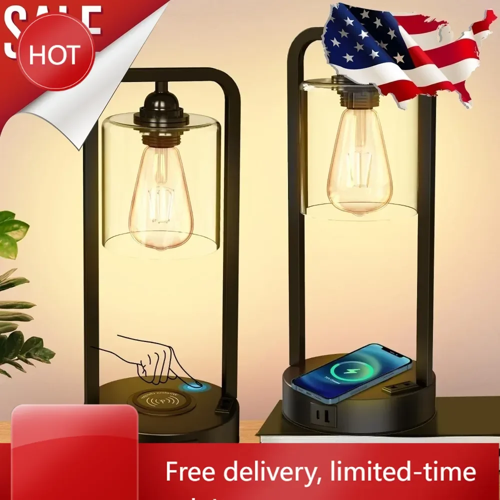 

Hot salesCustomizable Wireless Charging Table Lamp for Bedroom Set of 2, Touch Control Dimmable with Type C USB Ports & AC Outle