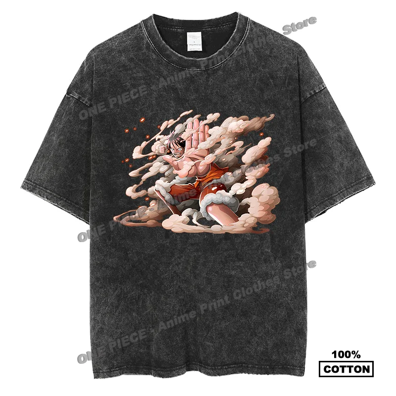

Japanese Anime One Piece - Luffy Print T Shirt Harajuku Fashion Men's/Women's Short Sleeve Cotton Washed Vintage Oversized Tees