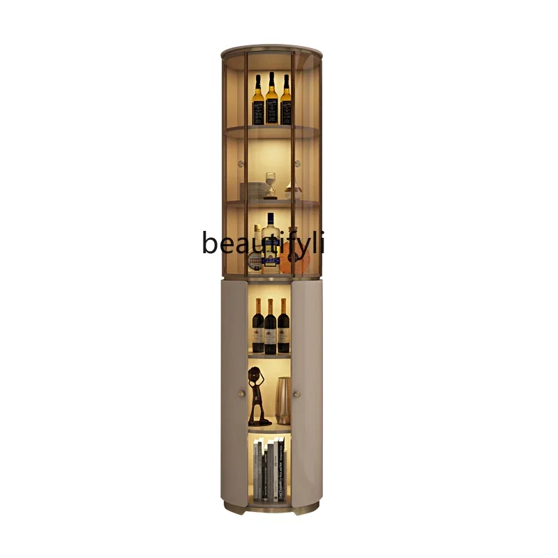 

Light Luxury Wine Cabinet Living Room Glass High and Low TV Side Cabinet Italian Display Cabinet Stainless Steel Storage